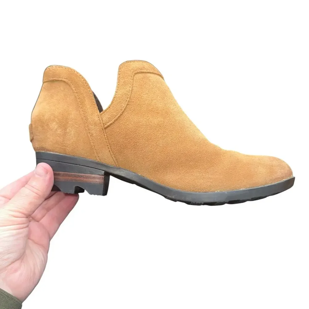 Sorel Emelie Chelsea Camel Suede Ankle Boots Size 8 Waterproof Leather Booties